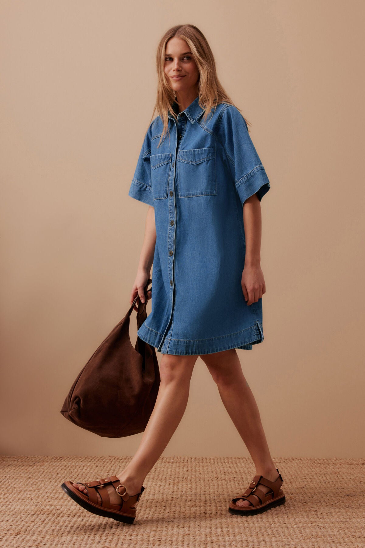 Nomi Dress, Short, 3/4 Sleeve, Indigo Weave