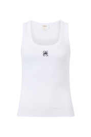 ZOE CONTOUR RIB SCOOP TANK/WHITE/BLACK MONOGRAM EMBROIDERY