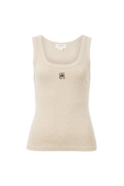 ZOE CONTOUR RIB SCOOP TANK/OATMEAL/BLACK MONOGRAM EMBROIDERY