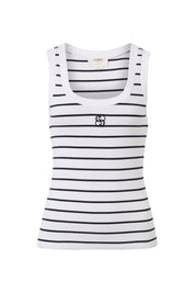 ZOE CONTOUR RIB SCOOP TANK/WHITE/NEW NAVY MONOGRAM EMBROIDERY