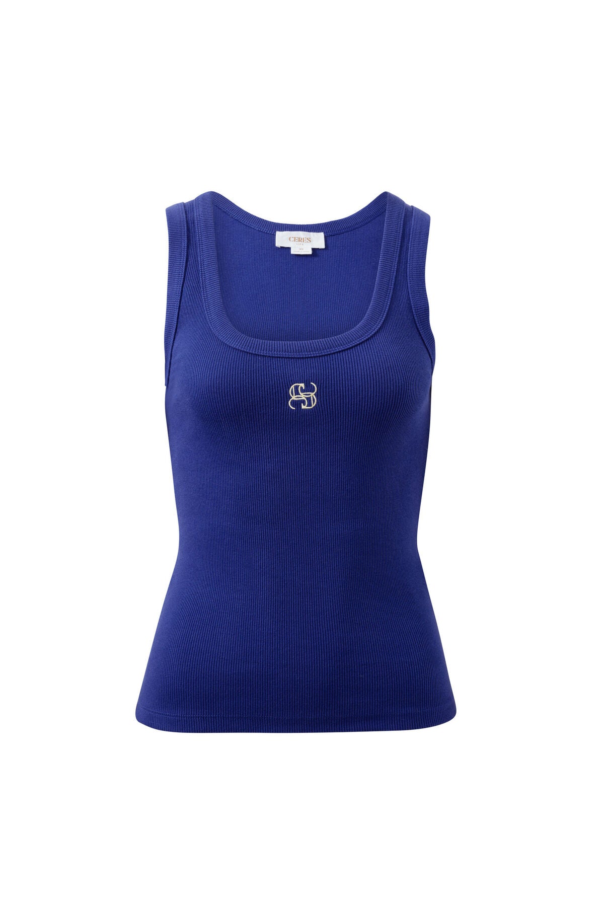 Zoe Contour Rib Scoop Tank/Polo Blue/Butter monogram