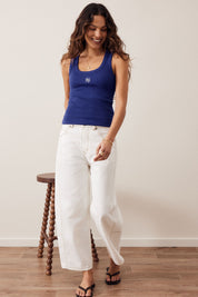 Zoe Contour Rib Scoop Tank/Polo Blue/Butter monogram