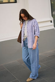 Peta Oversized Shirt Blue Chocolate Check