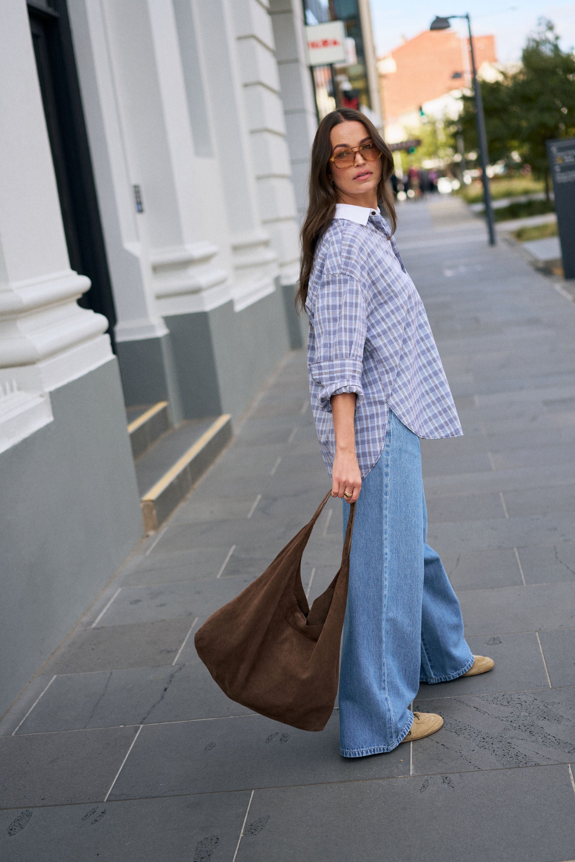 Peta Oversized Shirt Blue Chocolate Check