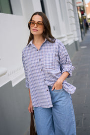 Peta Oversized Shirt Blue Chocolate Check