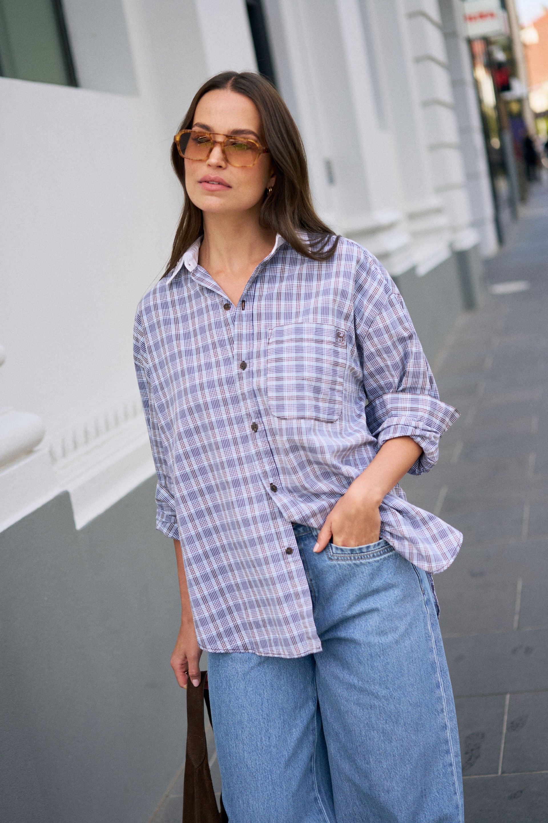 Peta Oversized Shirt Blue Chocolate Check