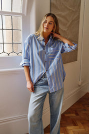 Peta Oversized Shirt/Bay Blue Butter yellow Stripe