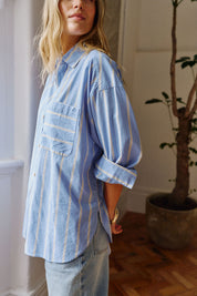 Peta Oversized Shirt/Bay Blue Butter yellow Stripe