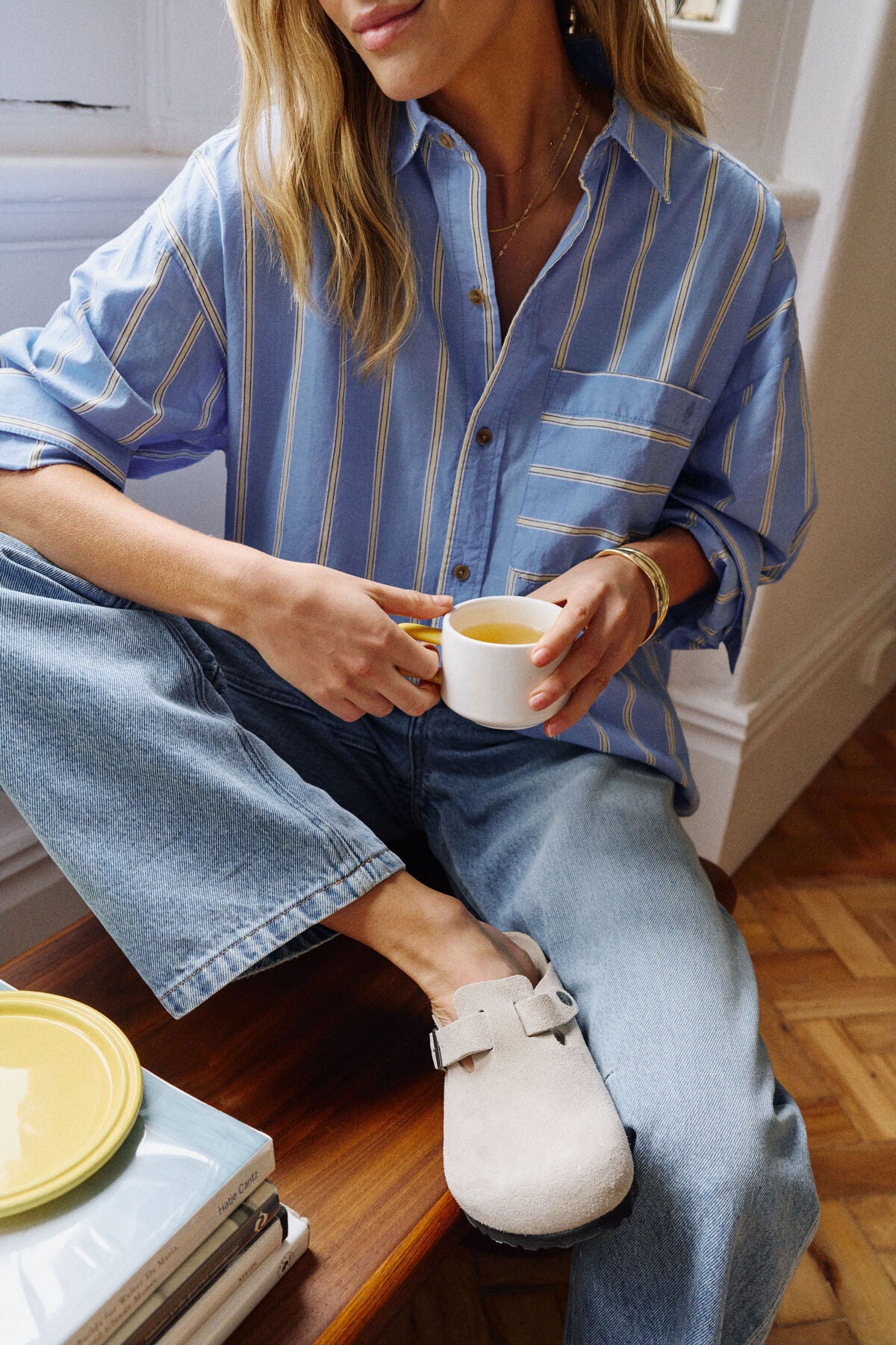 Peta Oversized Shirt/Bay Blue Butter yellow Stripe