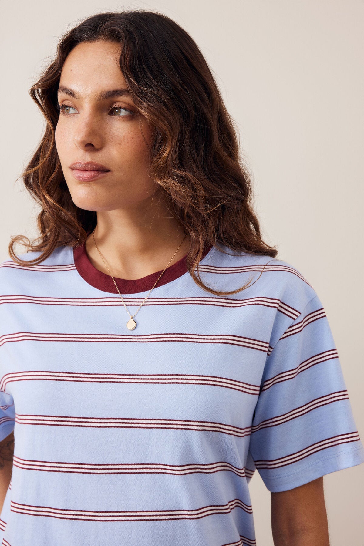 Stevie Slouchy Tee - China Blue Mulberry White Stripe