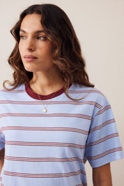 Stevie Slouchy Tee - China Blue Mulberry White Stripe
