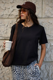 STEVIE SLOUCHY SPLIT HEM TEE/BLACK