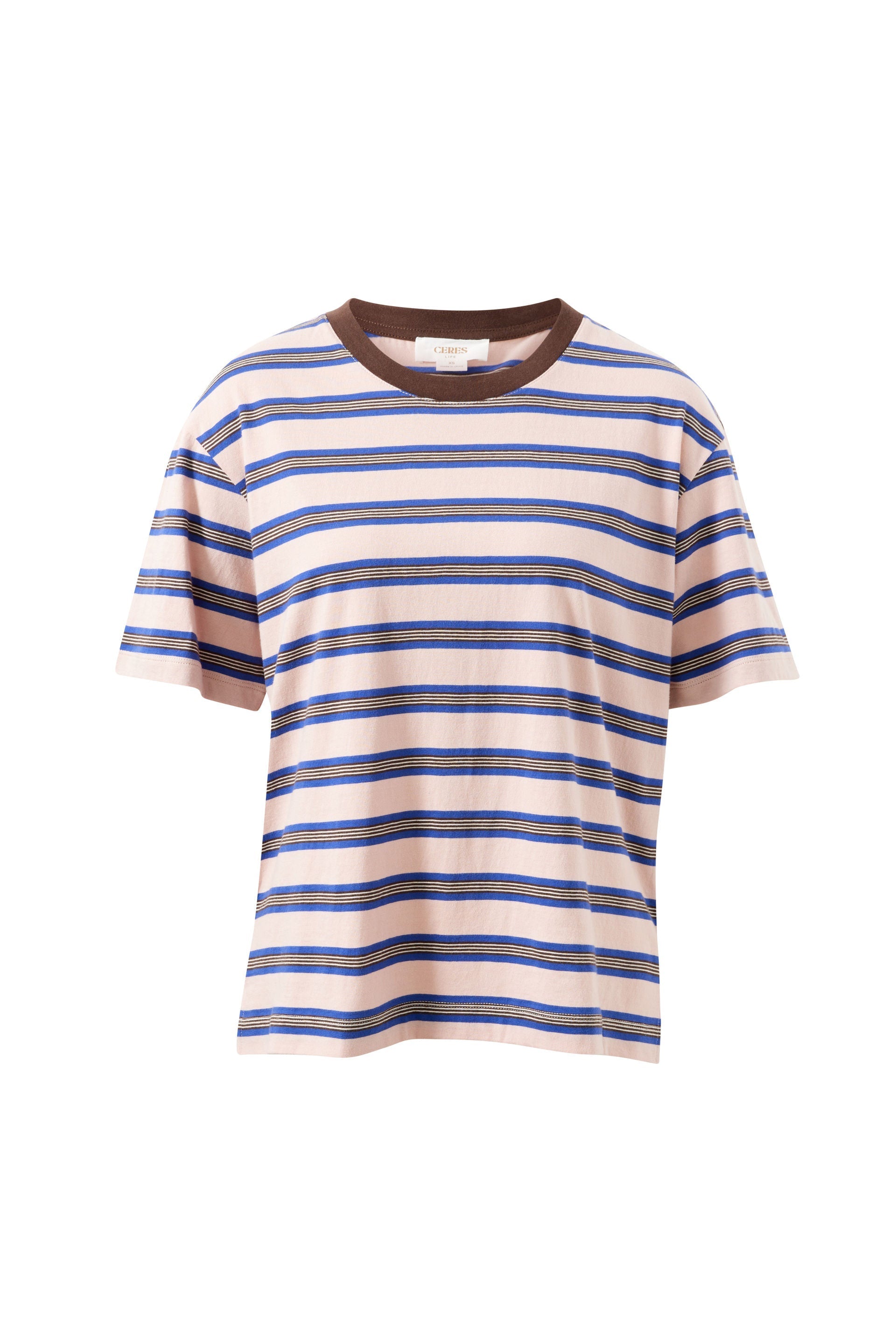 Stevie Slouchy Tee chalk pink polo blue choc stripe