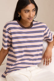 Stevie Slouchy Tee chalk pink polo blue choc stripe