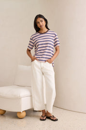 Stevie Slouchy Tee chalk pink polo blue choc stripe