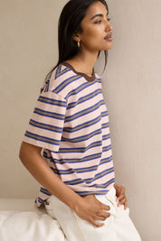 Stevie Slouchy Tee chalk pink polo blue choc stripe