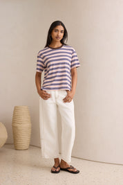 Stevie Slouchy Tee chalk pink polo blue choc stripe