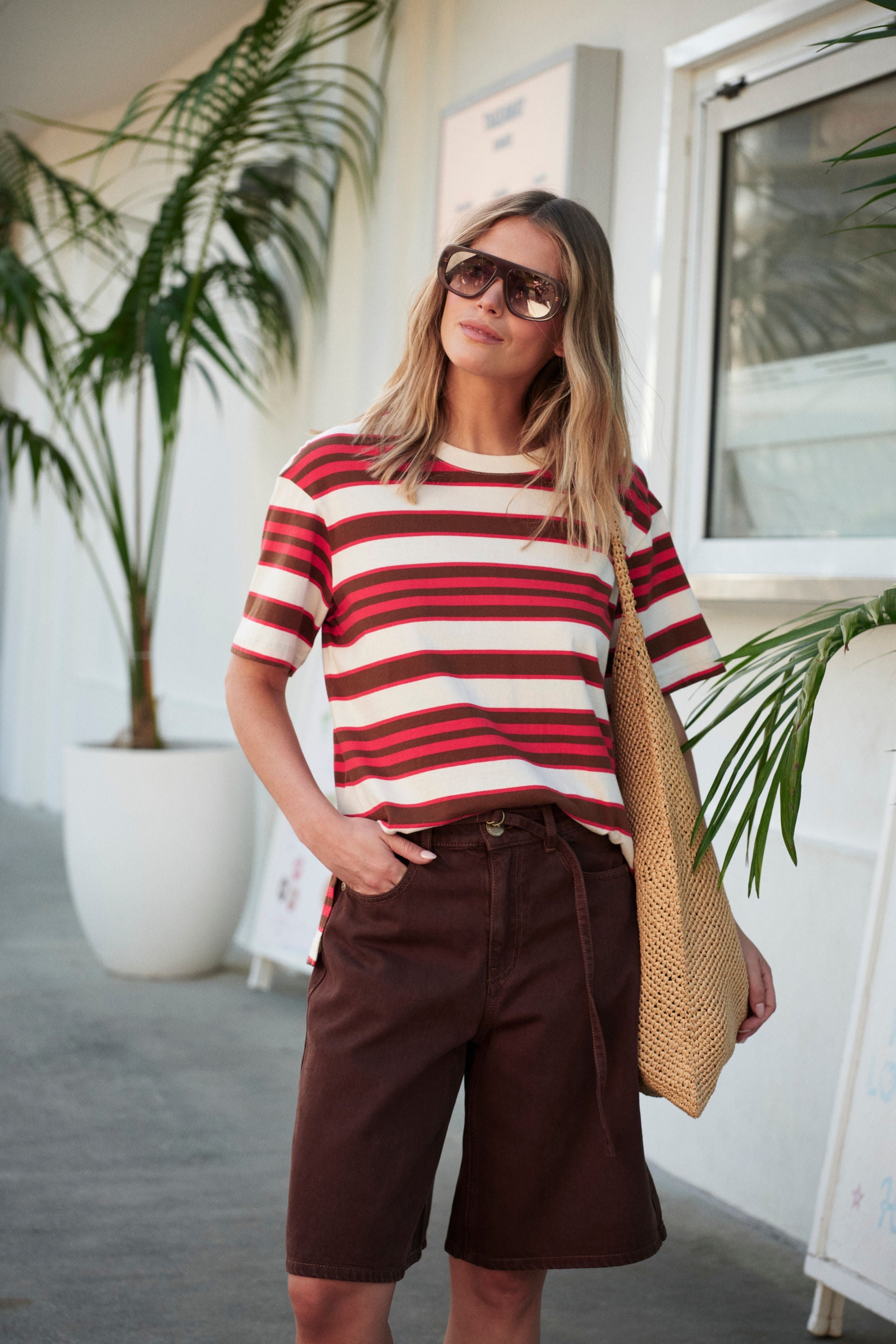 Stevie Slouchy Tee/Heritage Red/Toffee Stripe