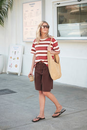 Stevie Slouchy Tee/Heritage Red/Toffee Stripe
