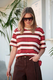 Stevie Slouchy Tee/Heritage Red/Toffee Stripe