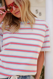 Stevie Slouchy Tee Milk Fresh Blue Red Stripe