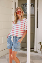 Stevie Slouchy Tee Milk Fresh Blue Red Stripe