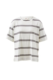 STEVIE SLOUCHY SPLIT HEM TEE/VANILLA/PHANTOM DOUBLE STRIPE