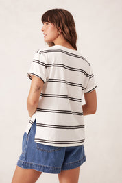 STEVIE SLOUCHY SPLIT HEM TEE/VANILLA/PHANTOM DOUBLE STRIPE