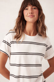 STEVIE SLOUCHY SPLIT HEM TEE/VANILLA/PHANTOM DOUBLE STRIPE