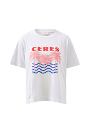 STEVIE SLOUCHY TEE/WHITE/CERES RETRO PALMS