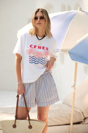 STEVIE SLOUCHY TEE/WHITE/CERES RETRO PALMS