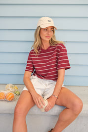 Stevie Slouchy Tee Burgundy Milk Stripe