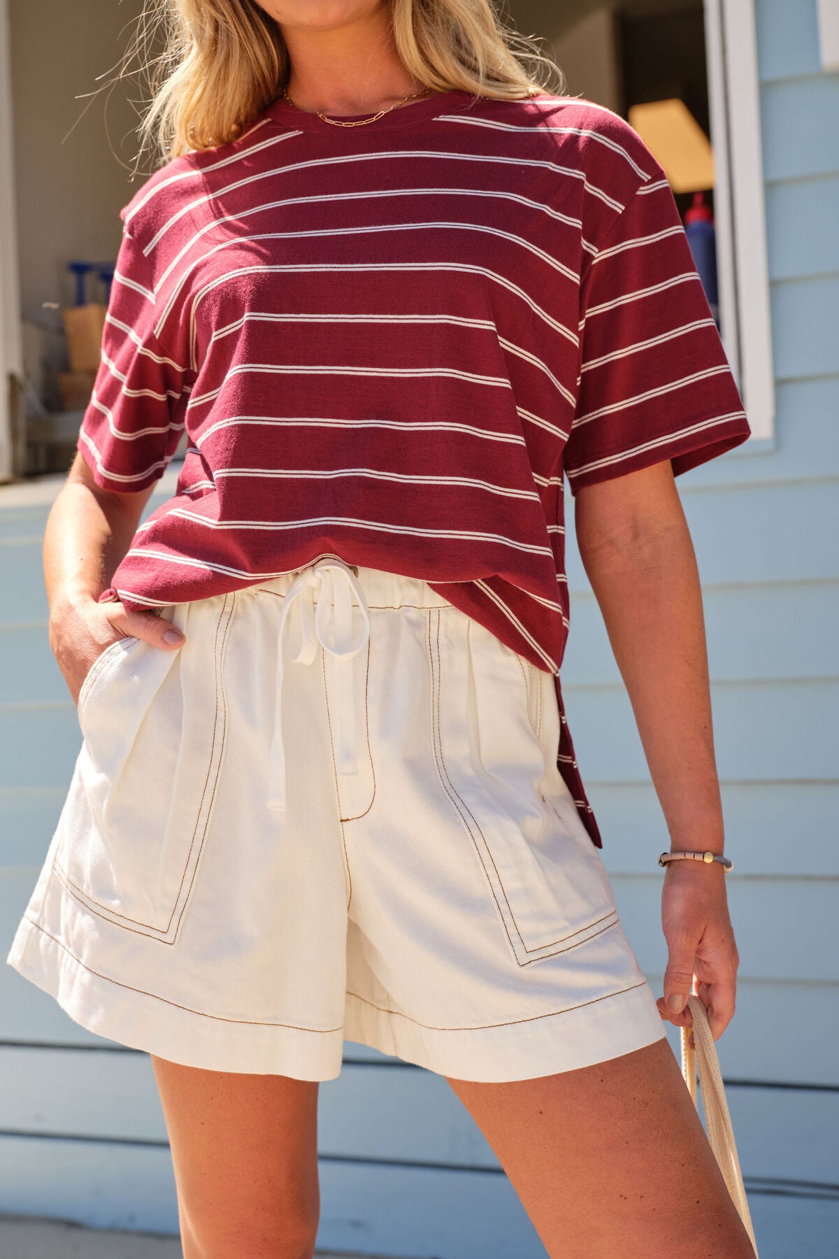 Stevie Slouchy Tee Burgundy Milk Stripe