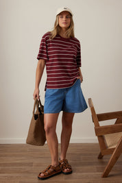 Stevie Slouchy Tee Burgundy Milk Stripe