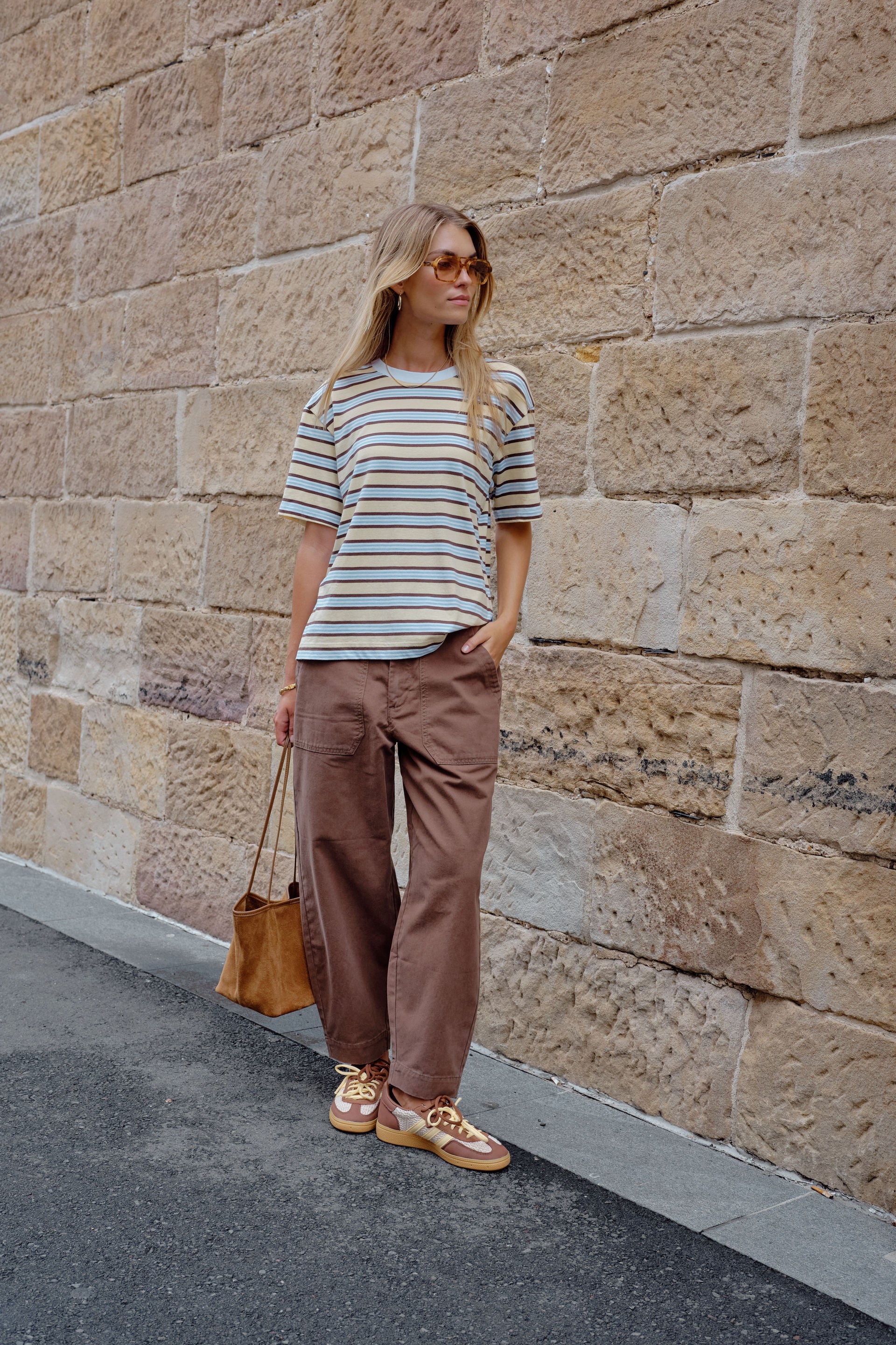 Stevie Slouchy Tee - New Butter Brunette Stripe