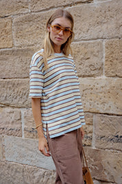 Stevie Slouchy Tee - New Butter Brunette Stripe