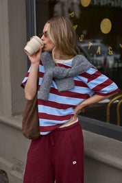 Stevie Slouchy Tee Burgundy Sky Blue Stripe