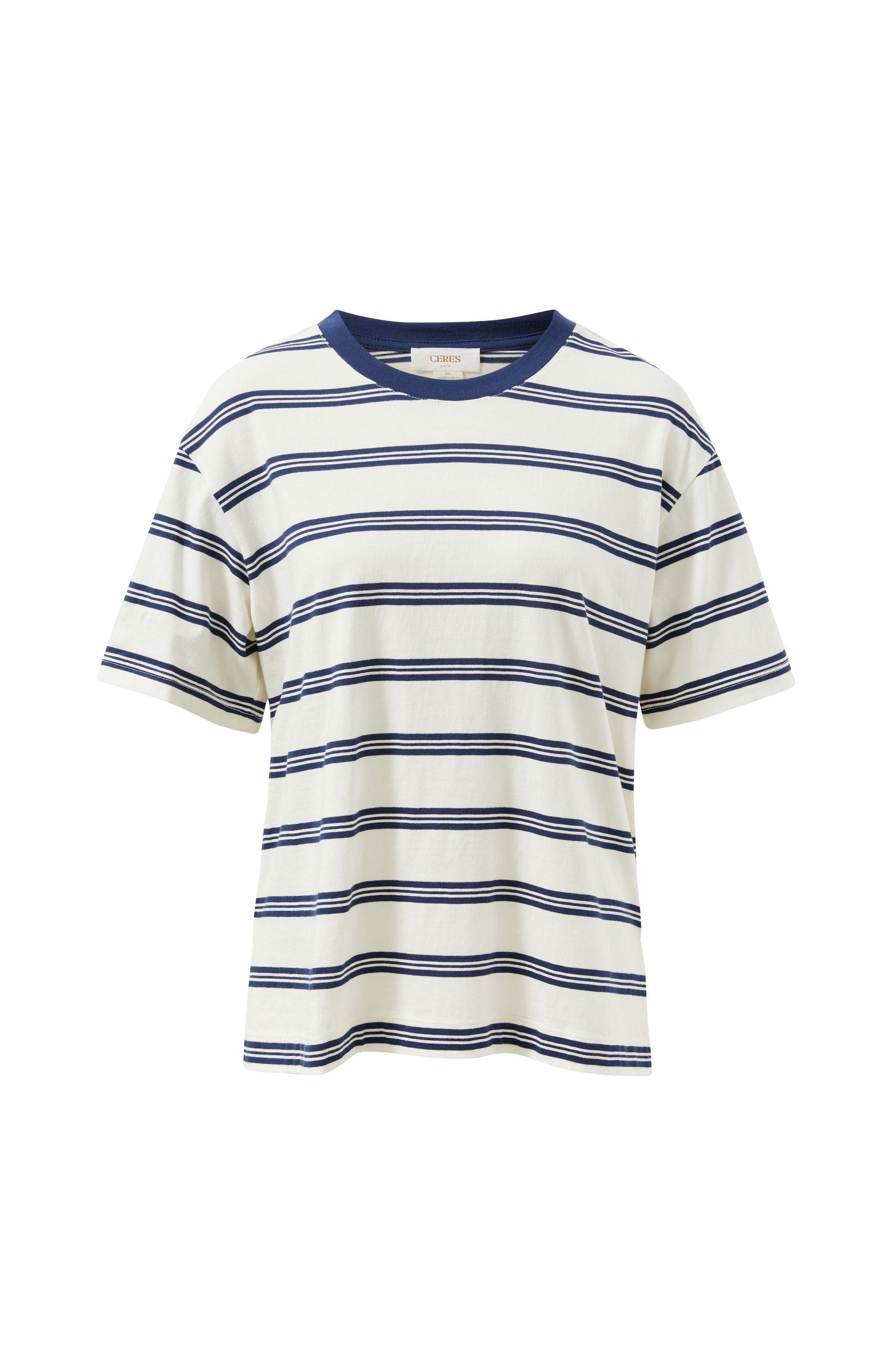 Stevie Slouchy Tee - Milk/Heritage Navy Stripe