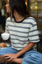 Stevie Slouchy Tee - Milk/Heritage Navy Stripe