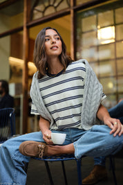 Stevie Slouchy Tee - Milk/Heritage Navy Stripe