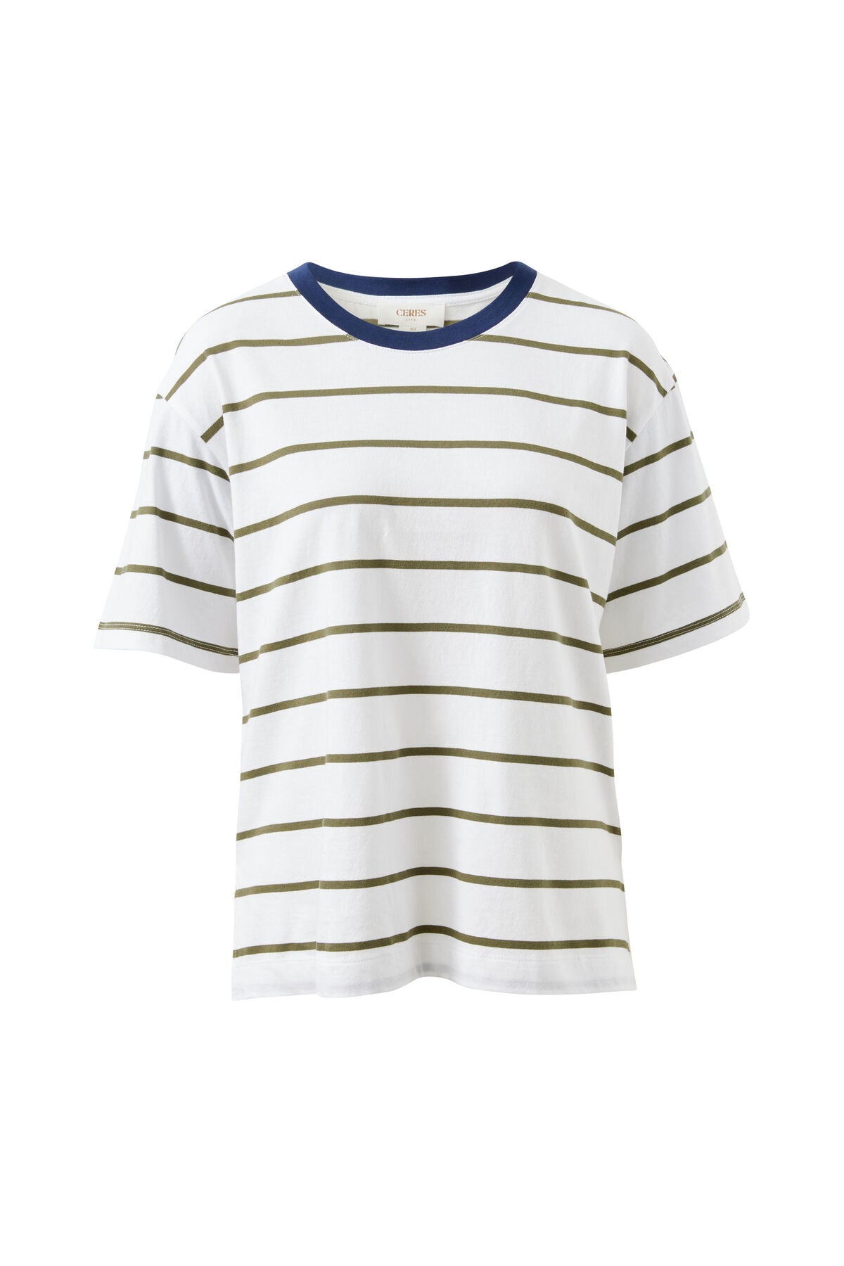 Stevie Slouchy Tee White Washed Olive Stripe