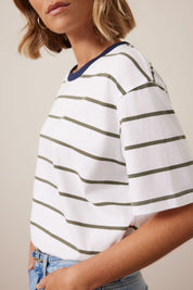 Stevie Slouchy Tee White Washed Olive Stripe