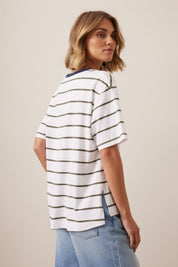 Stevie Slouchy Tee White Washed Olive Stripe