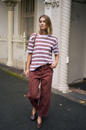 Stevie Slouchy Tee White Burnt Toffee Stripe