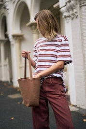 Stevie Slouchy Tee White Burnt Toffee Stripe