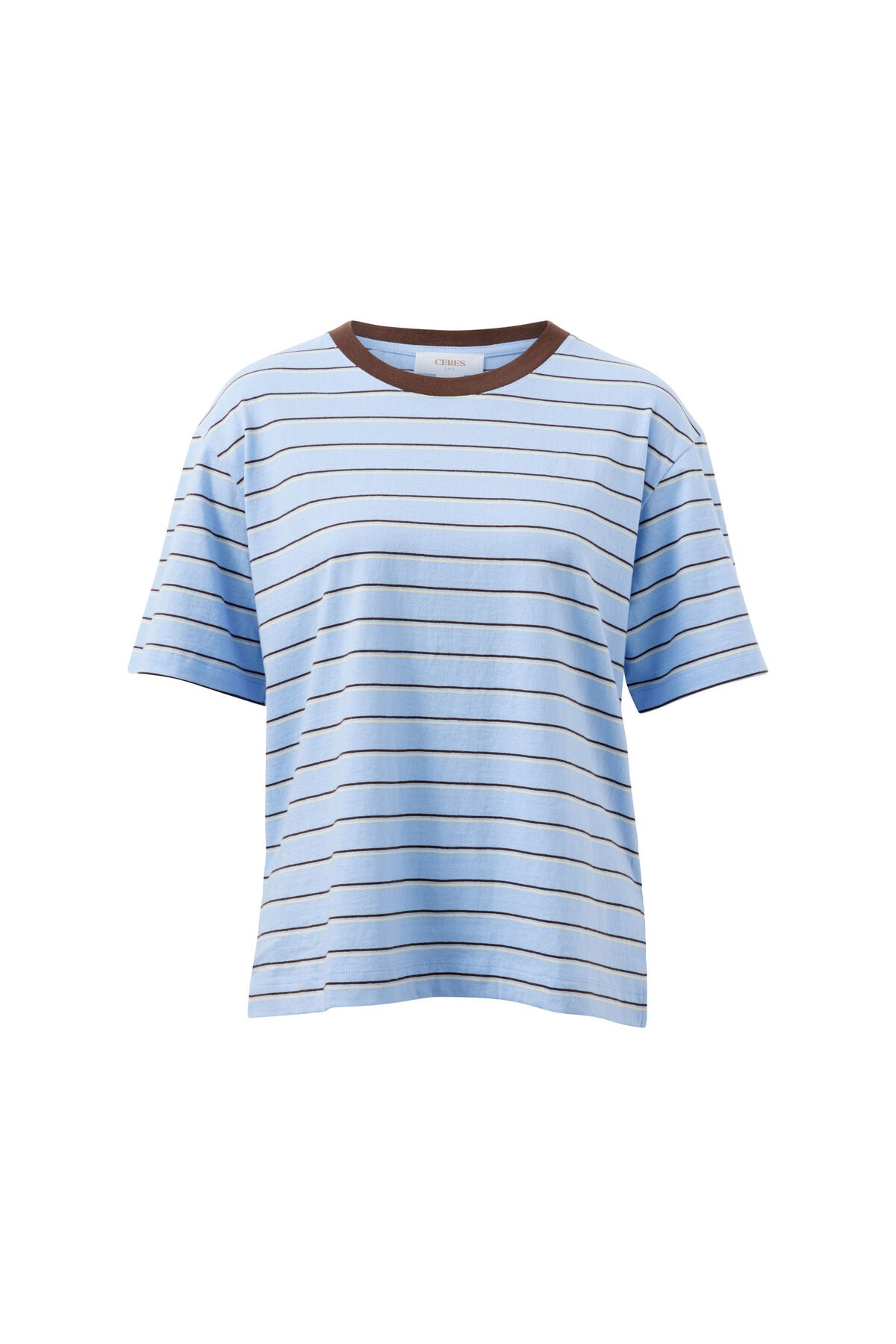 Stevie Slouchy Tee - China Blue/Choc Butter Stripe