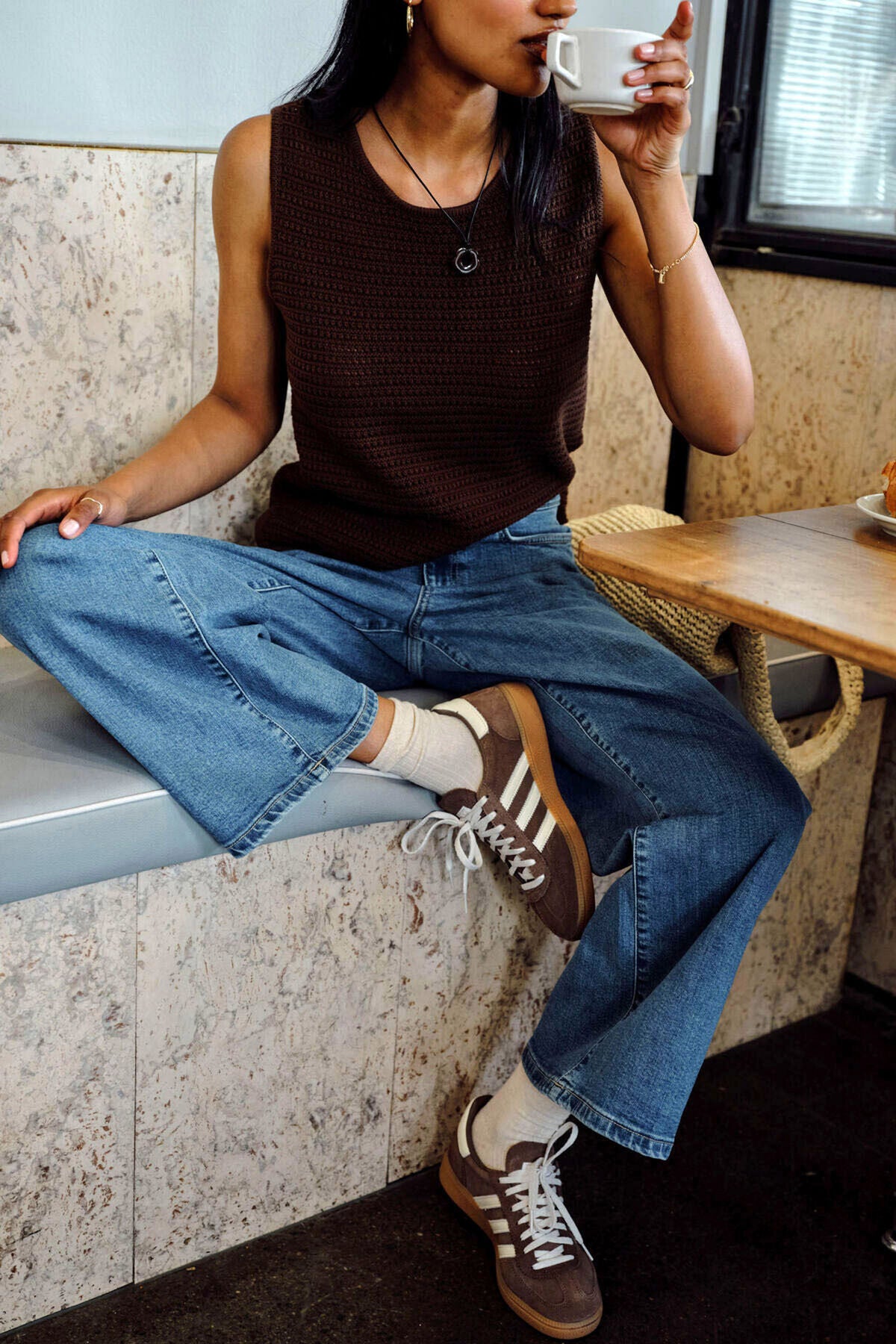 Margot Mesh Knit Tank Chocolate