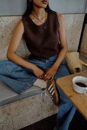 Margot Mesh Knit Tank Chocolate