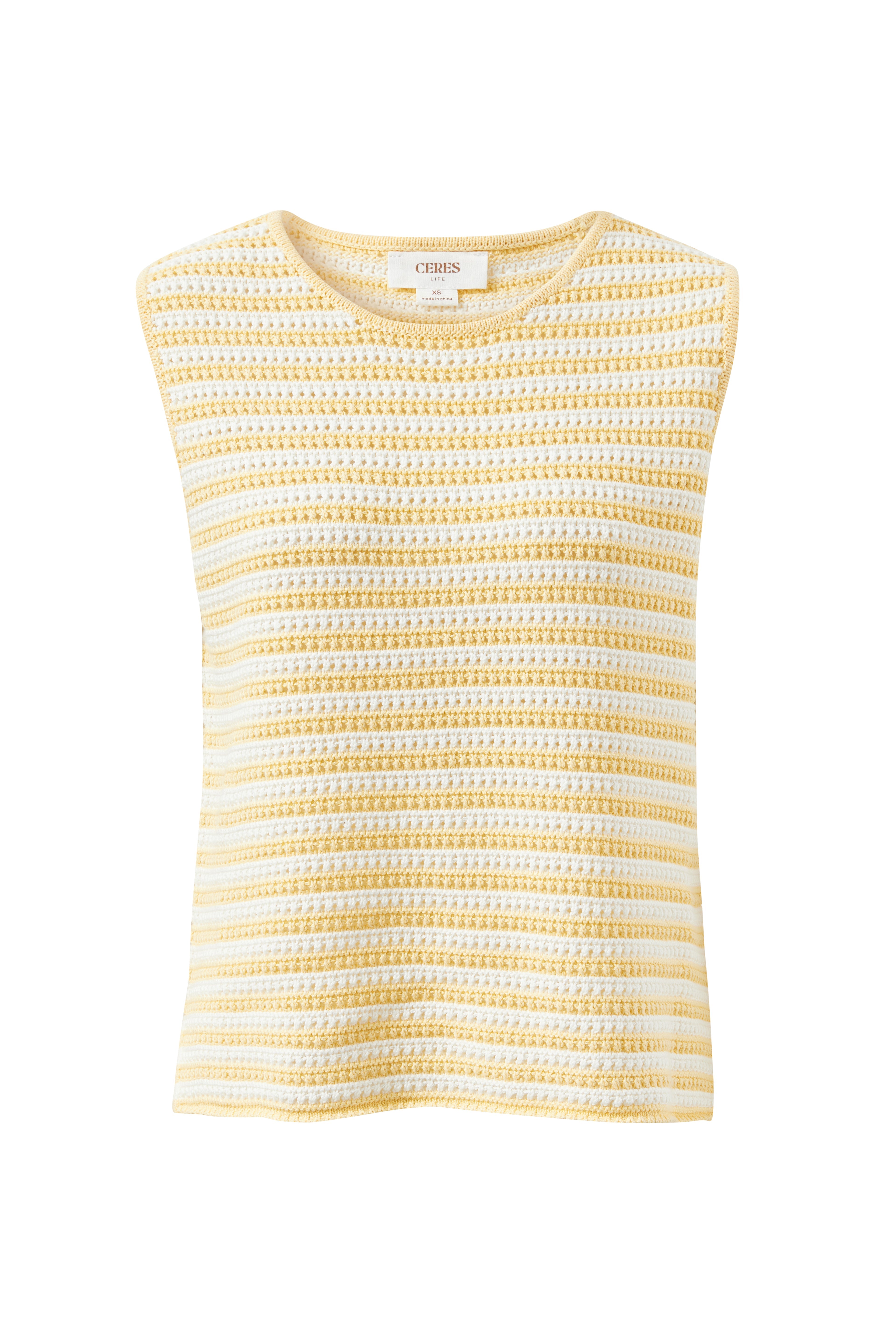 Margot Mesh Knit Tank/Butter Milk Fine Stripe