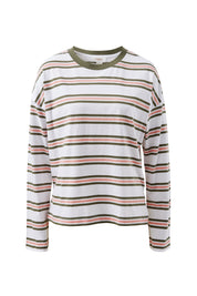 Scout Slouchy Long Sleeve Tee White Washed Olive Stripe